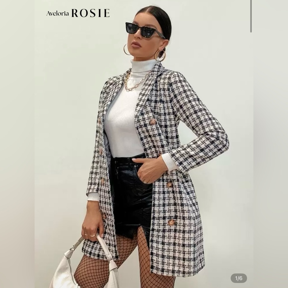 Aveloria Rosie Casual Double Breasted Plaid Overcoat-Large